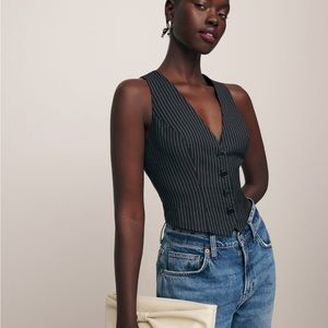 NWT REFORMATION Devin Vest, Black and White Stripe, size 4